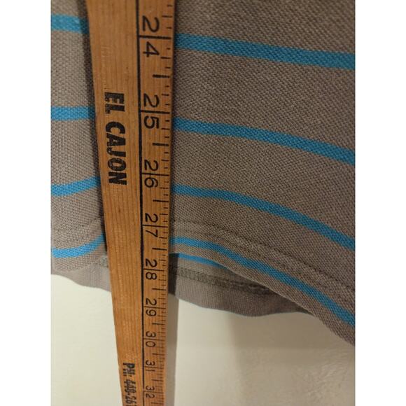 Renoma Mens Polo UPR 63 Striped Short Sleeve Slim Fit Tan Blue Paris Size L - Picture 7 of 7